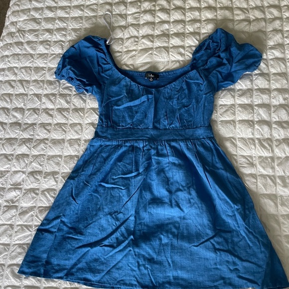 Lulu's Azure Puff Sleeve Linen Blend Mini Dress - Picture 4 of 12